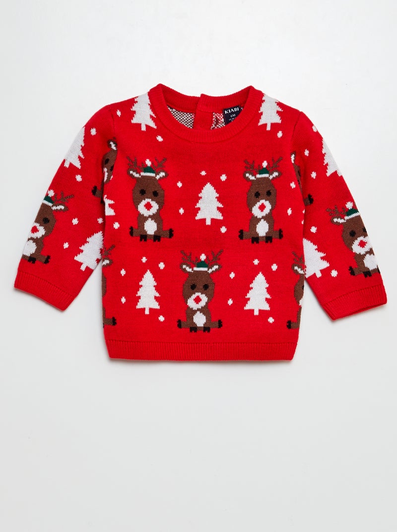 Maglione di Natale cervo e albero ROSSO - Kiabi