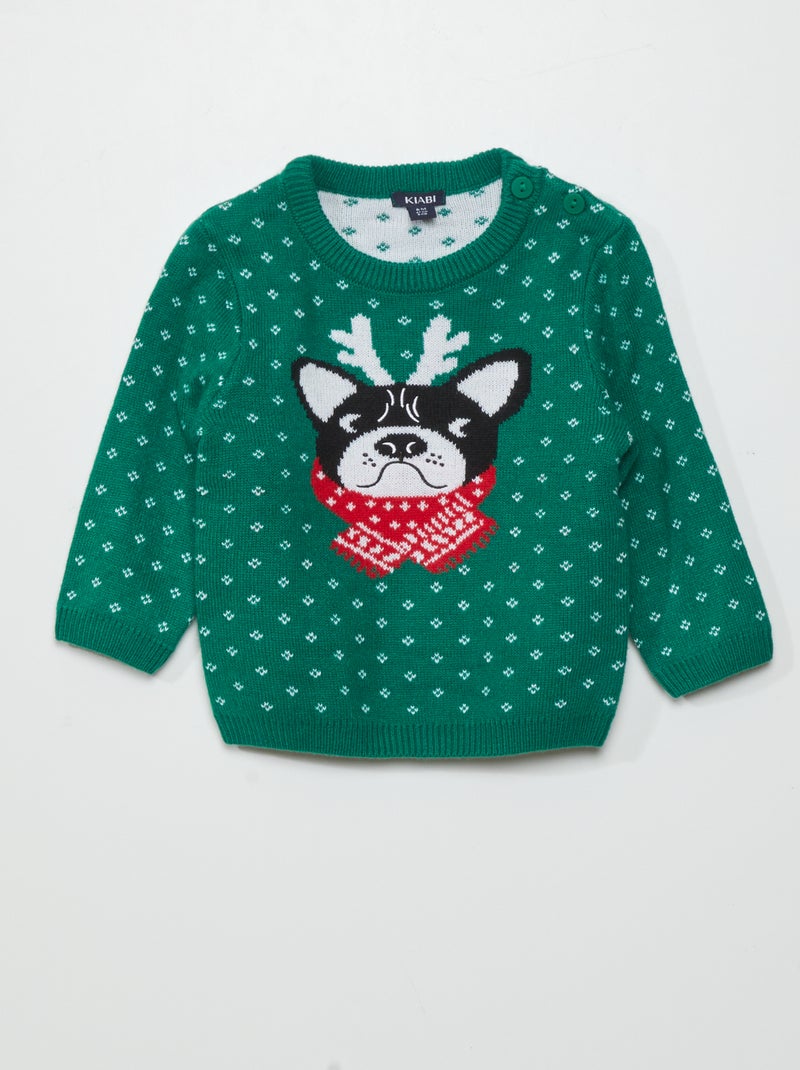 Maglione di Natale con bulldog VERDE - Kiabi