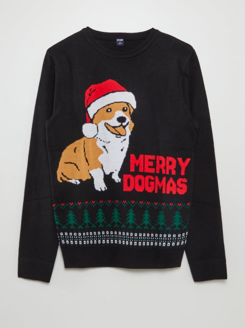 Maglione di Natale con cane corgi NERO - Kiabi