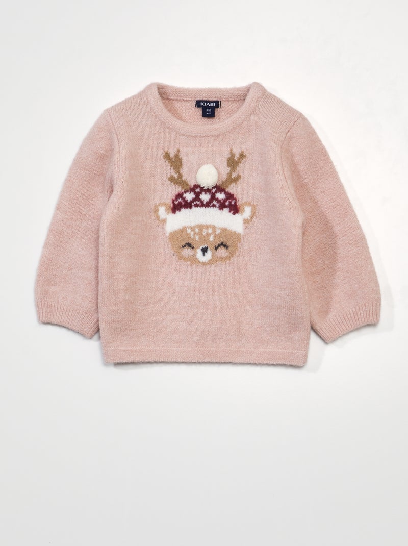 Maglione di 'Natale' con cerbiatto ROSA - Kiabi