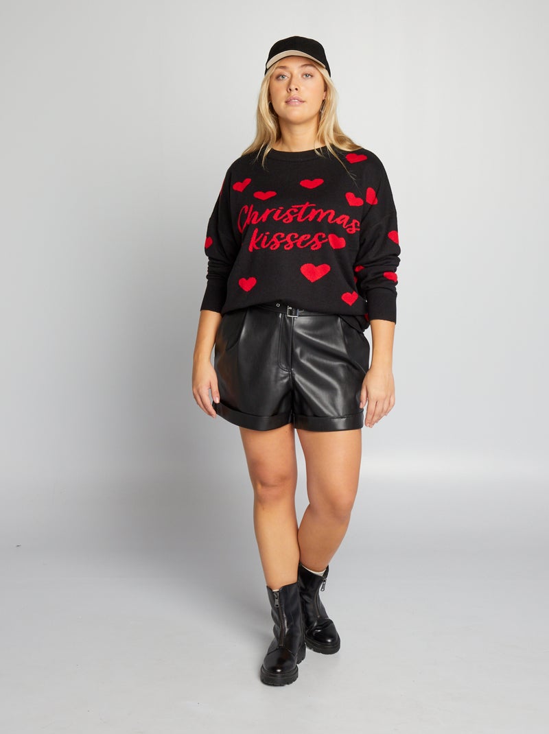 Maglione di Natale con cuori NERO - Kiabi