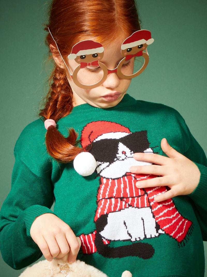Maglione di Natale con gatto VERDE - Kiabi
