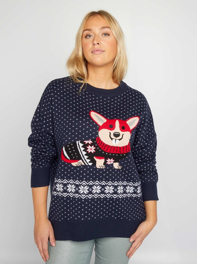 Maglione di Natale in maglia con cane BLU - Kiabi