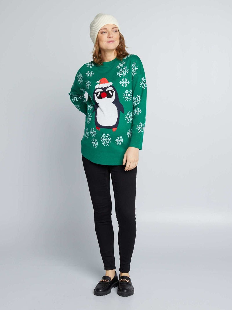 Maglione di Natale premaman 'pinguino' VERDE - Kiabi