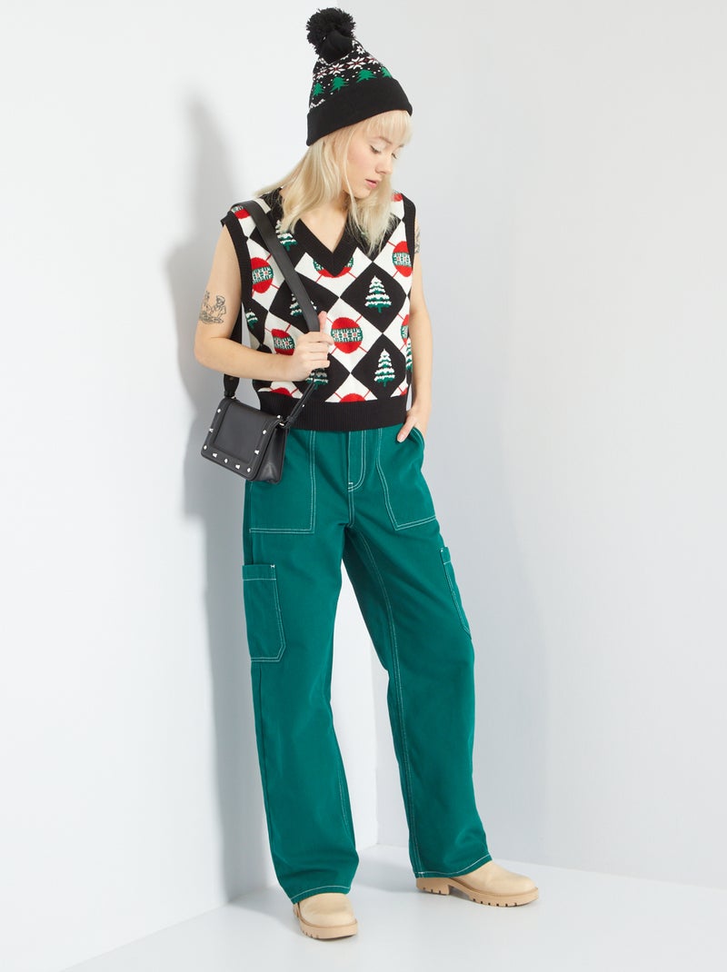 Maglione Girocollo FYEMAK Maglione Donna FYEMAK A Manica Lunga - Collo A V, Maglia Sottile, Acrilico E Nylon, Taglie S-XL Maglione Mak Vintage Style - Foto 3