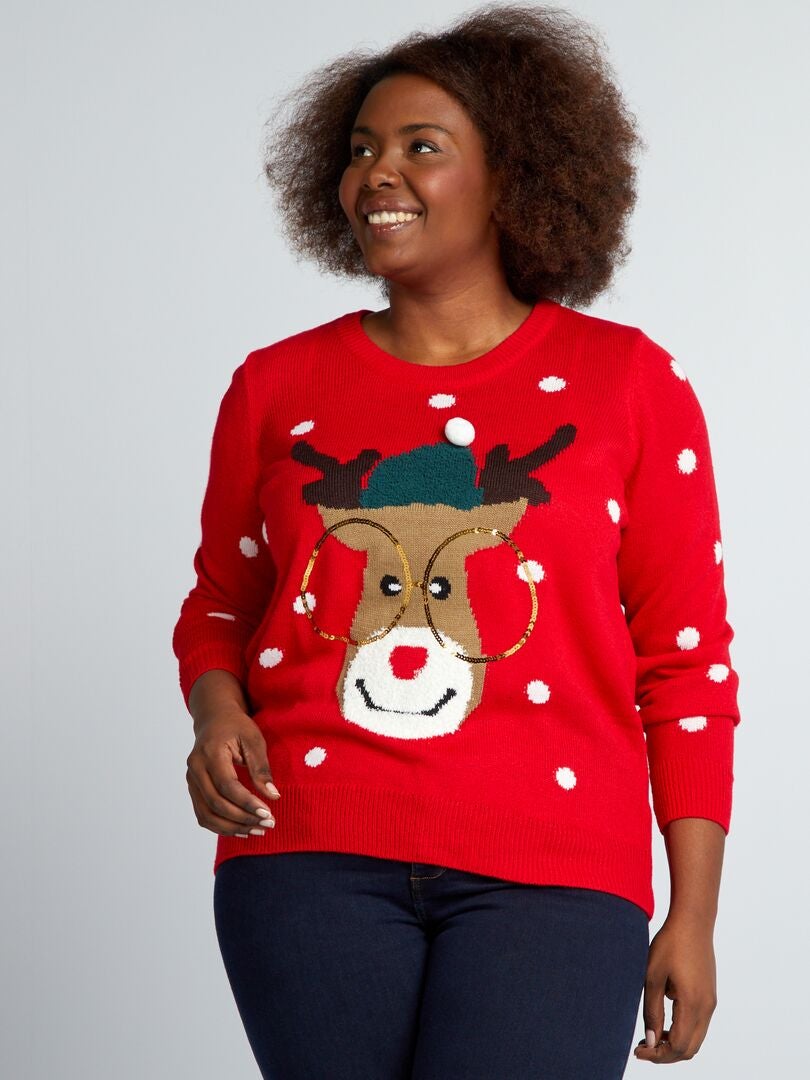 Maglione Natale Donna Con Renna | Pullover Natalizio Elegante | In Viscosa E Poliestere | Taglie S-XXL