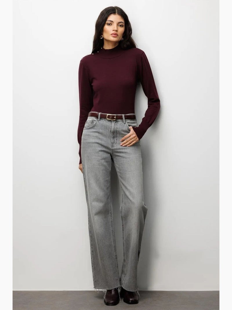 Maglione dolcevita in maglia mixray Rosso bordeaux - Kiabi
