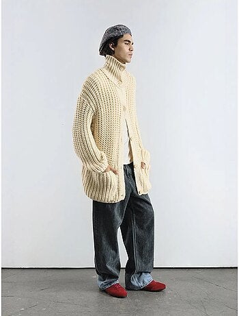 Maglione dolcevita oversize a coste con chiusura a bottoni giesto