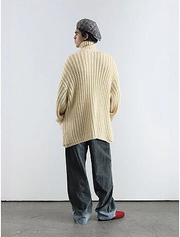 Maglione dolcevita oversize a coste con chiusura a bottoni giesto