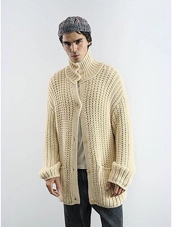 Maglione dolcevita oversize a coste con chiusura a bottoni giesto