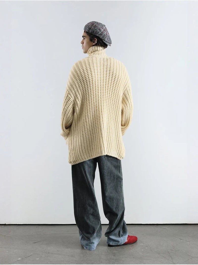 Maglione dolcevita oversize a coste con chiusura a bottoni giesto Avorio - Kiabi