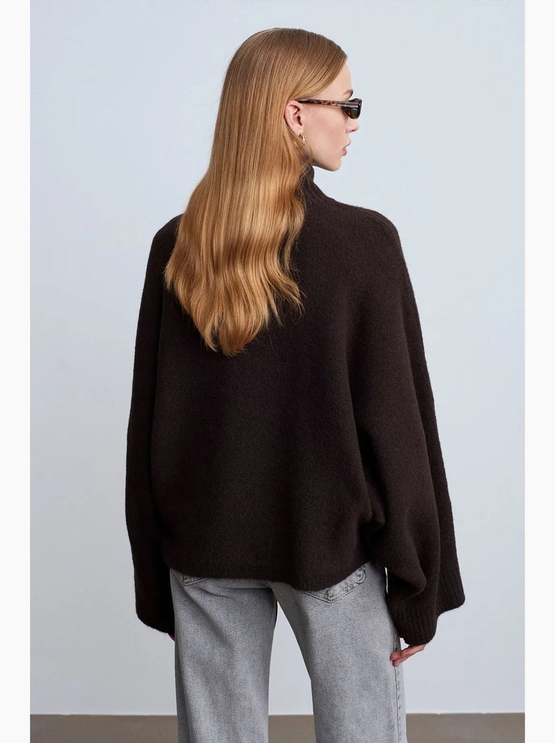 Maglione dolcevita oversize a coste dilvin Marrone cioccolato - Kiabi