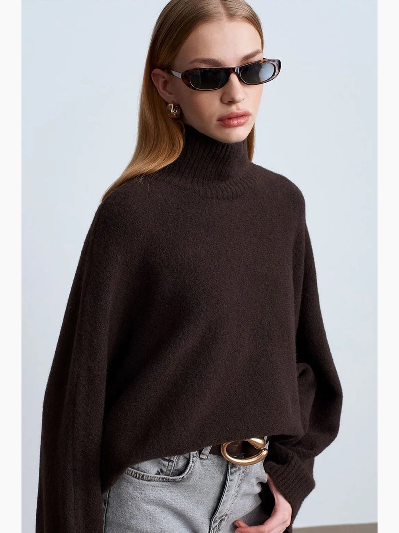 Maglione dolcevita oversize a coste dilvin Marrone cioccolato - Kiabi