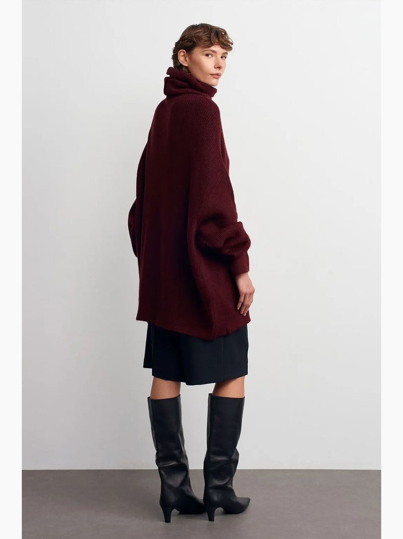 Maglione dolcevita oversize a coste dilvin Rosso bordeaux - Kiabi