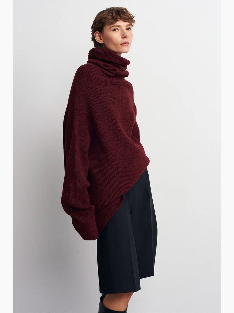 Maglione dolcevita oversize a coste dilvin Rosso bordeaux - Kiabi