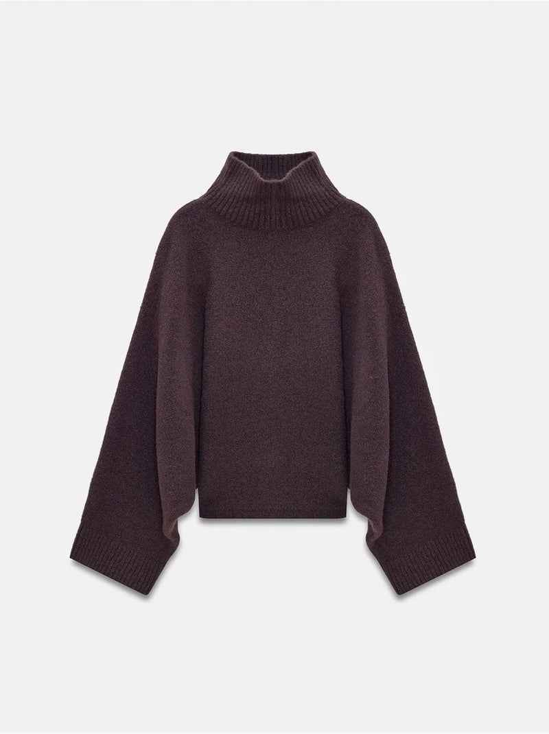 Maglione dolcevita oversize a coste Marrone cioccolato - Kiabi