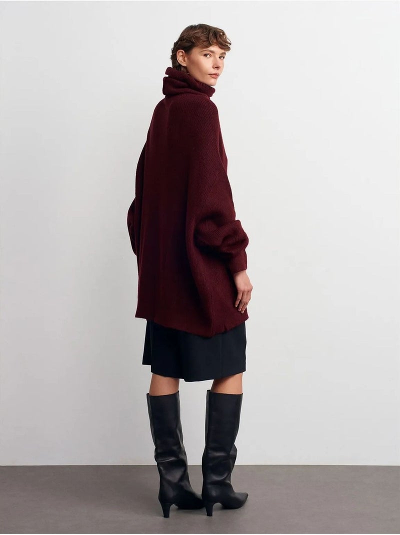 Maglione dolcevita oversize a coste Rosso bordeaux - Kiabi