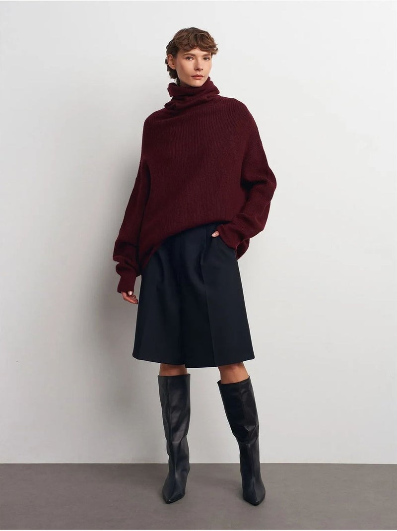 Maglione dolcevita oversize a coste Rosso bordeaux - Kiabi