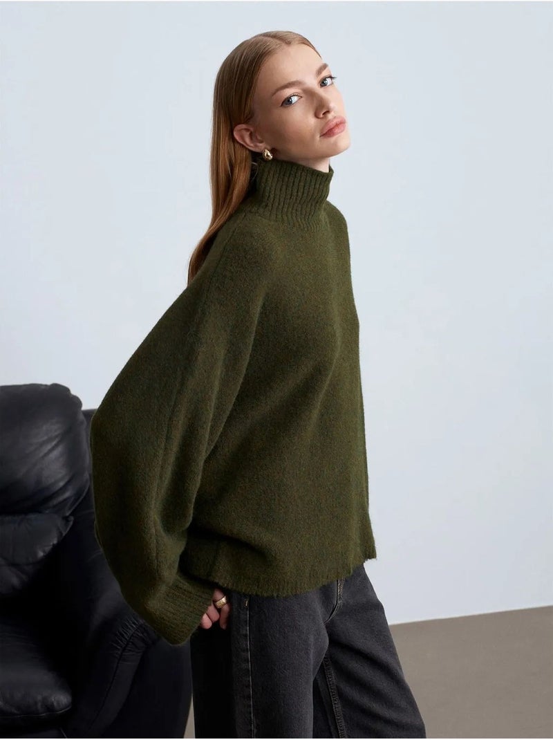 Maglione dolcevita oversize a coste Verde scuro - Kiabi