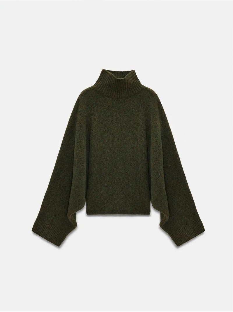 Maglione dolcevita oversize a coste Verde scuro - Kiabi