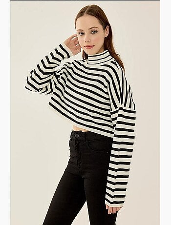 Maglione dolcevita oversize corto a righe hiccup