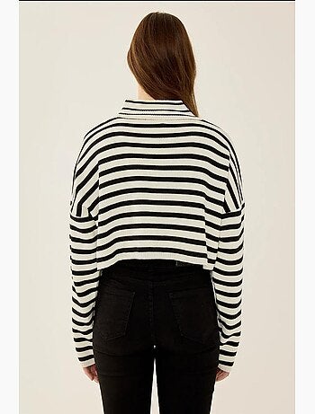 Maglione dolcevita oversize corto a righe hiccup