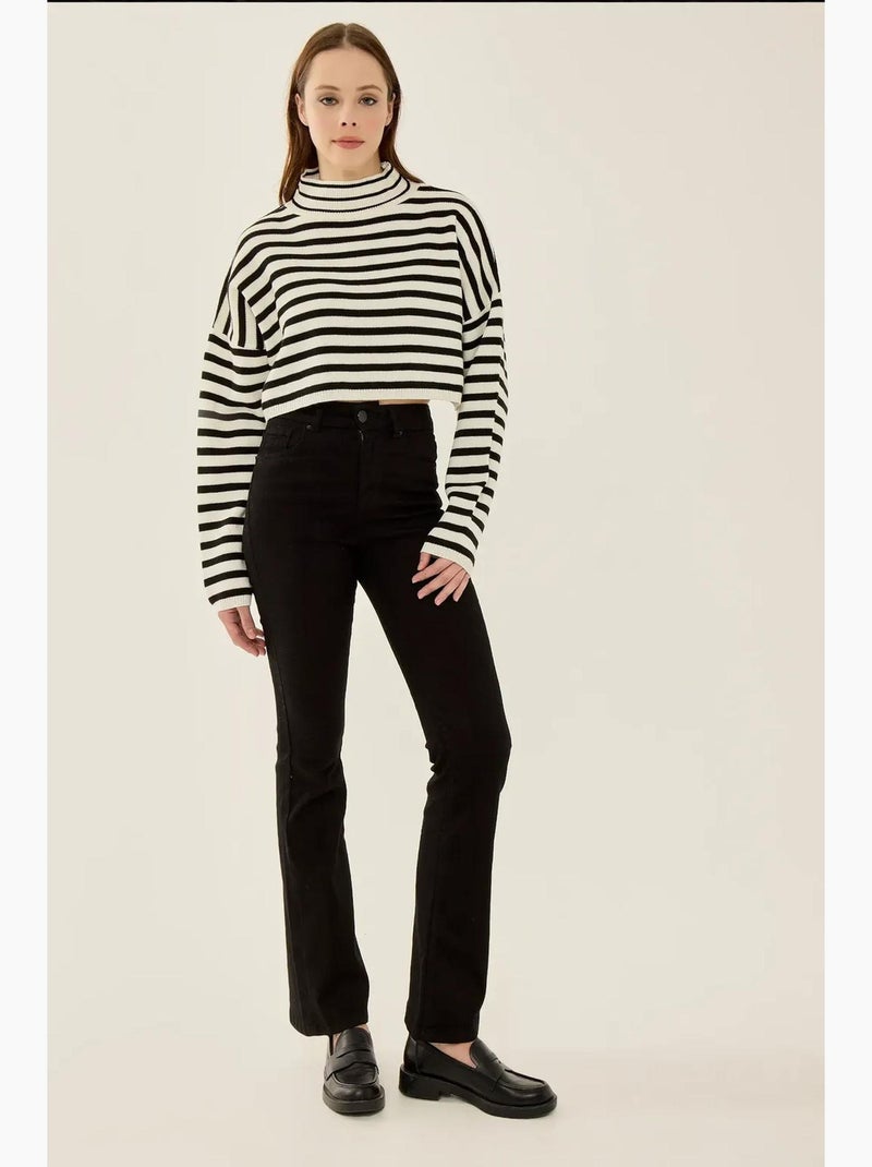 Maglione dolcevita oversize corto a righe hiccup Nero - Kiabi