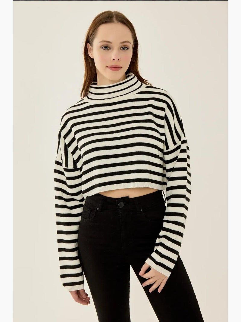 Maglione dolcevita oversize corto a righe hiccup Nero - Kiabi