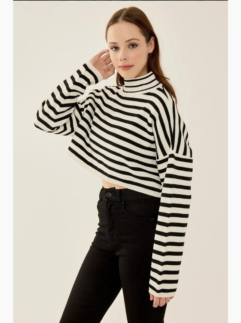 Maglione dolcevita oversize corto a righe hiccup Nero - Kiabi