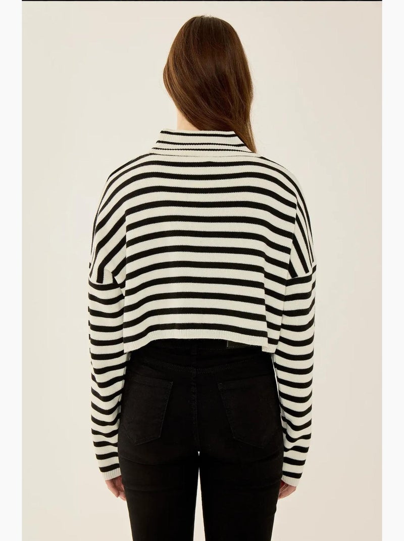Maglione dolcevita oversize corto a righe hiccup Nero - Kiabi