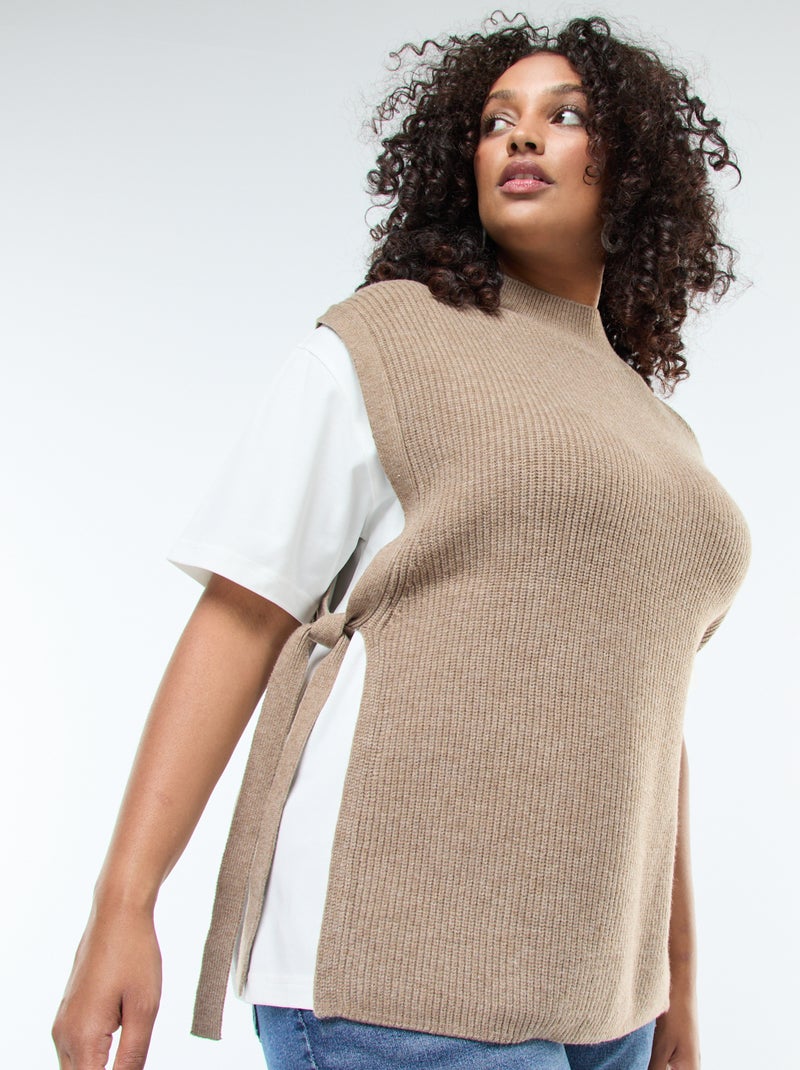 Maglione effetto 2-in-1 con lacci da annodare Beige - Kiabi