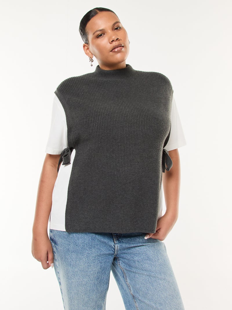 Maglione effetto 2-in-1 con lacci da annodare Grigio - Kiabi