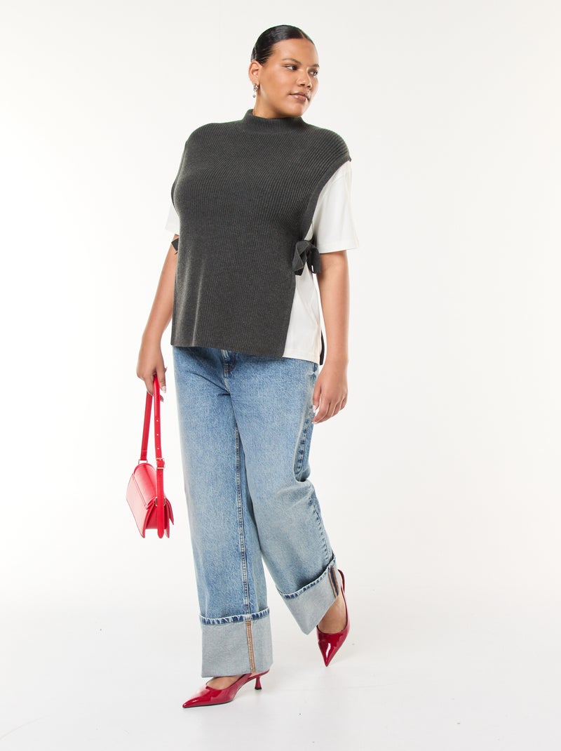 Maglione effetto 2-in-1 con lacci da annodare Grigio - Kiabi