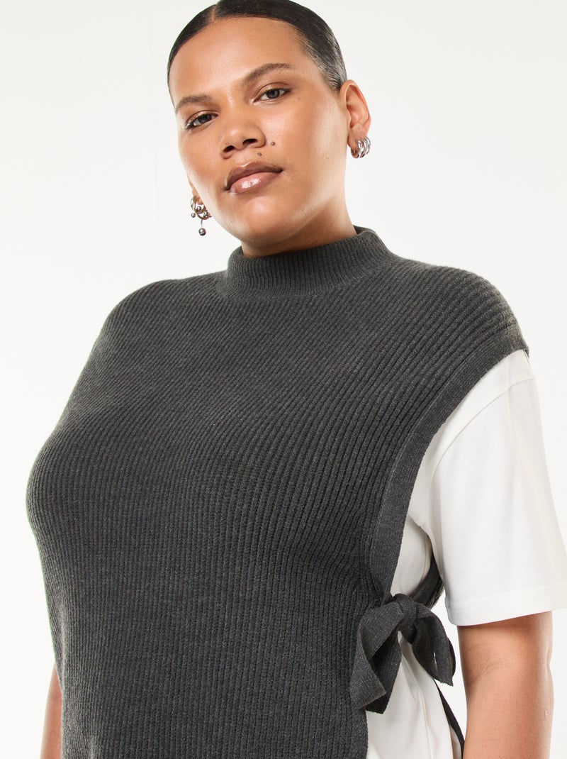 Maglione effetto 2-in-1 con lacci da annodare Grigio - Kiabi