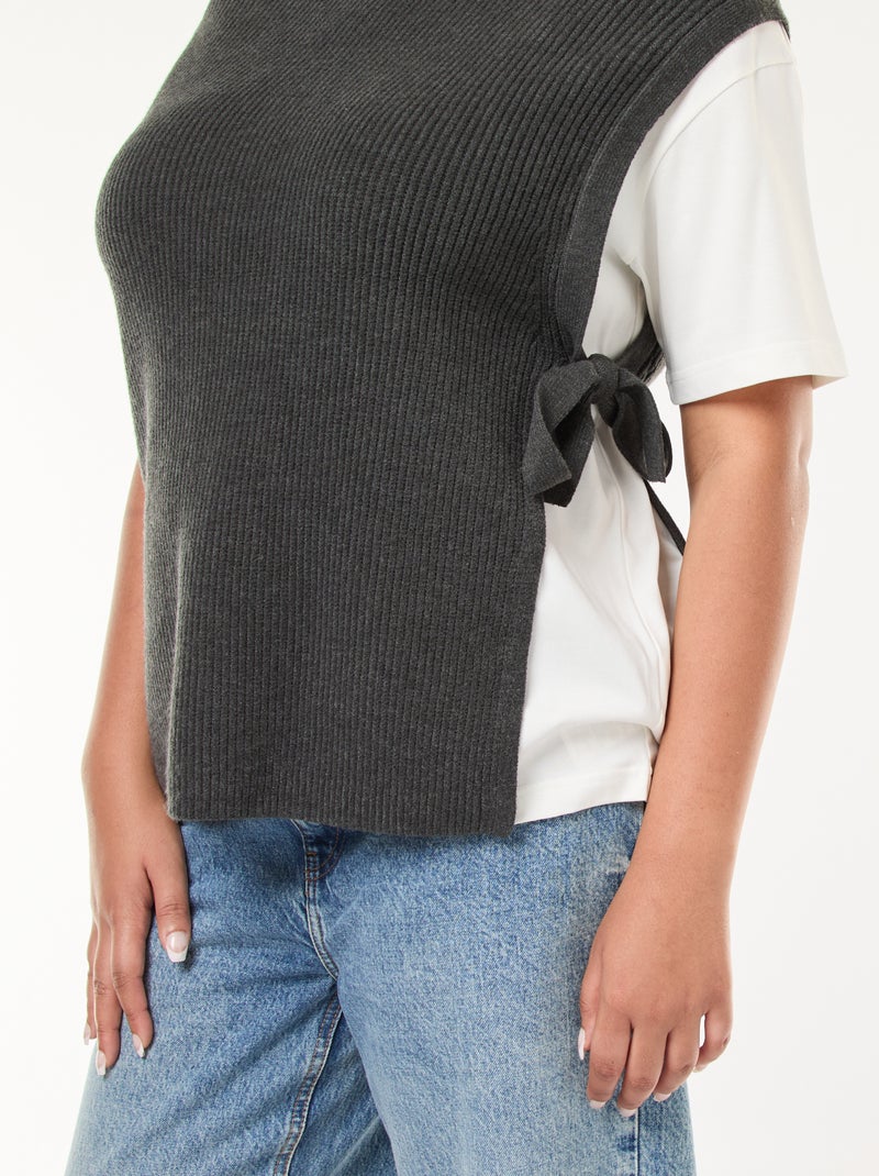 Maglione effetto 2-in-1 con lacci da annodare Grigio - Kiabi