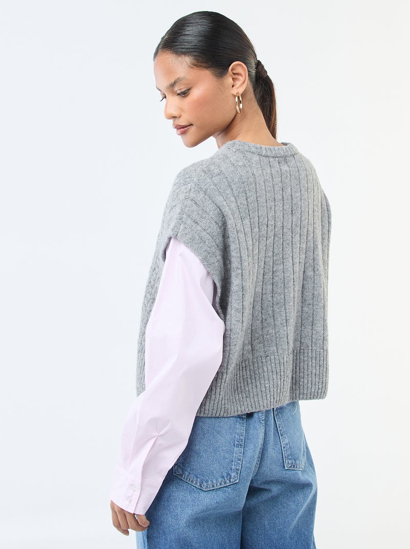 Maglione effetto 2-in-1 maglione + camicia Grigio - Kiabi