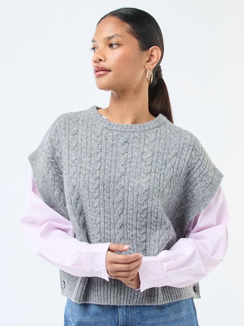 Maglione effetto 2-in-1 maglione + camicia Grigio - Kiabi