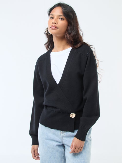 Maglione effetto cardigan a portafoglio con bottone dorato - Kiabi