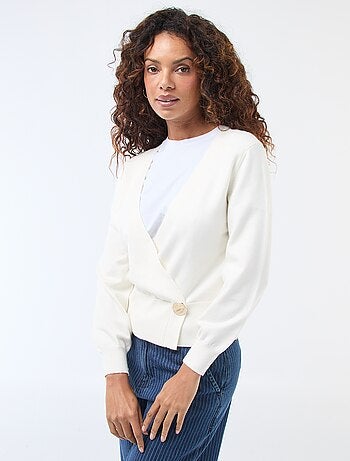 Maglione effetto cardigan incrociato con bottone dorato
