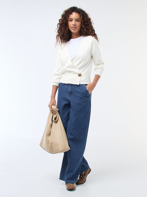 Maglione effetto cardigan incrociato con bottone dorato - Kiabi