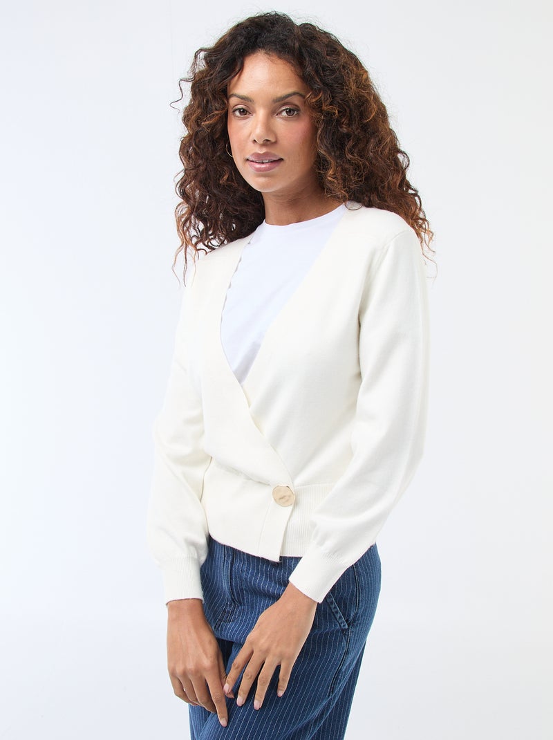 Maglione effetto cardigan incrociato con bottone dorato Bianco - Kiabi