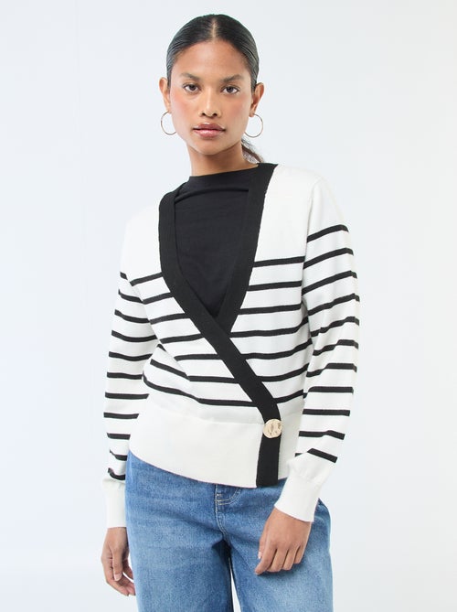 Maglione effetto cardigan incrociato con bottone dorato - Kiabi