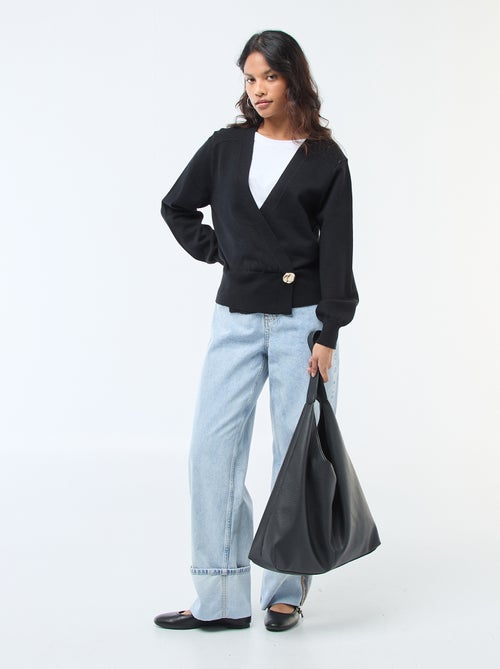 Maglione effetto cardigan incrociato con bottone dorato - Kiabi