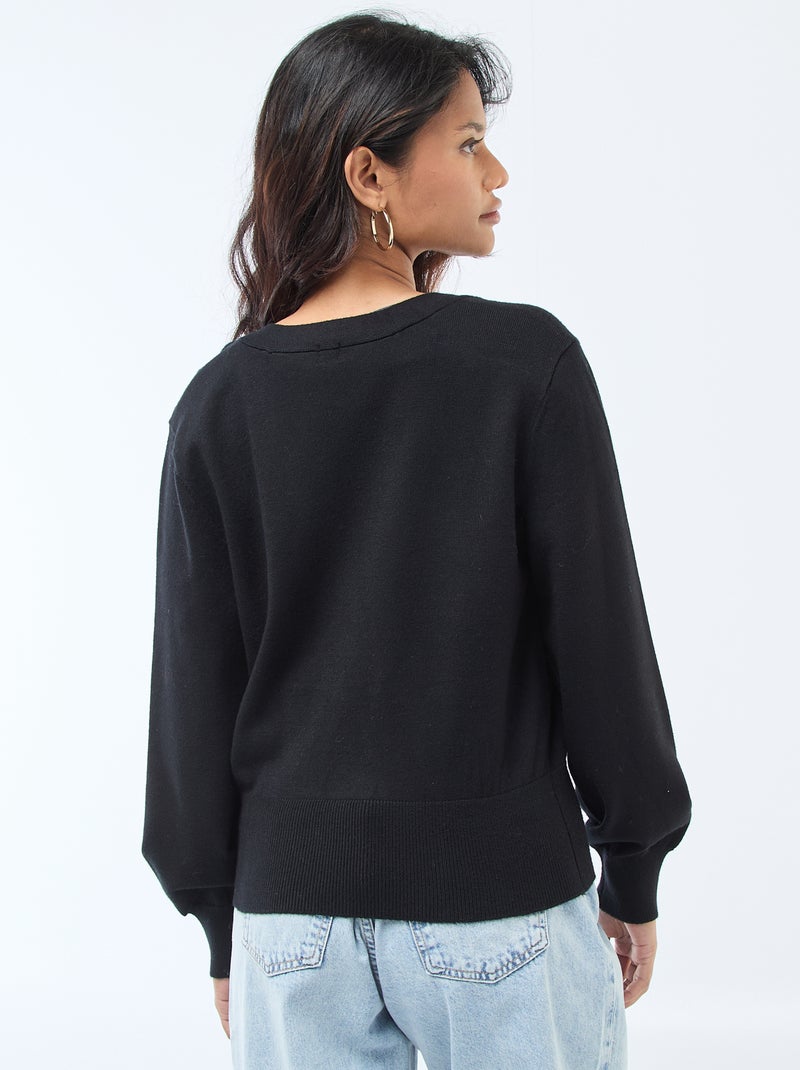 Maglione effetto cardigan incrociato con bottone dorato Nero - Kiabi