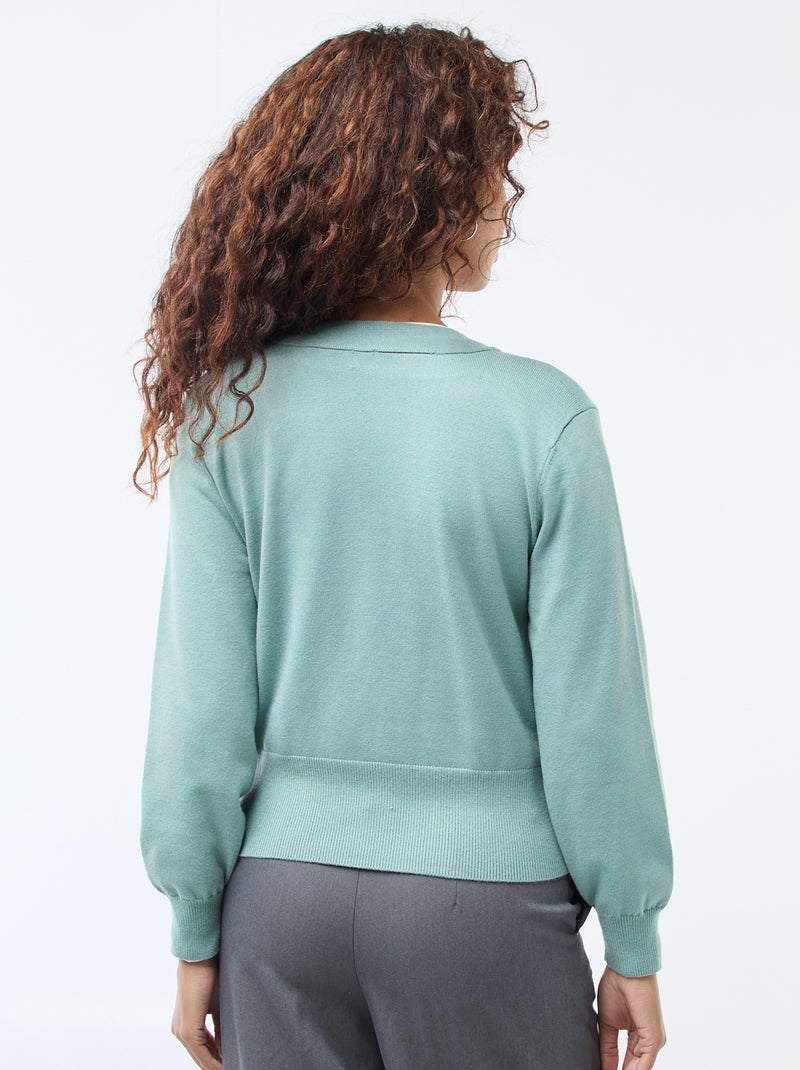 Maglione effetto cardigan incrociato con bottone dorato Verde - Kiabi