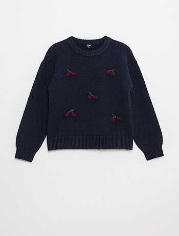 Maglione effetto lana con ricami 'ciliegie'