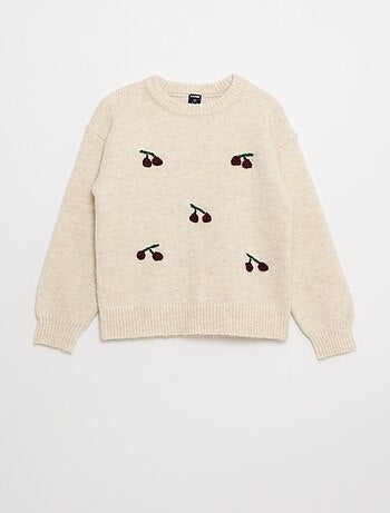Maglione effetto lana con ricami 'ciliegie'