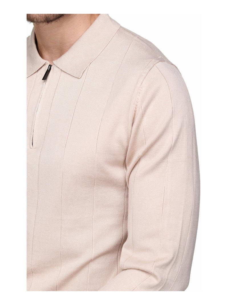 Maglione elegante con collo a polo e zip - Frilivin Crema - Kiabi