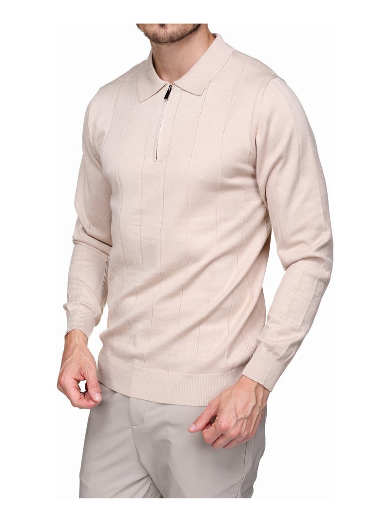 Maglione elegante con collo a polo e zip - Frilivin Crema - Kiabi