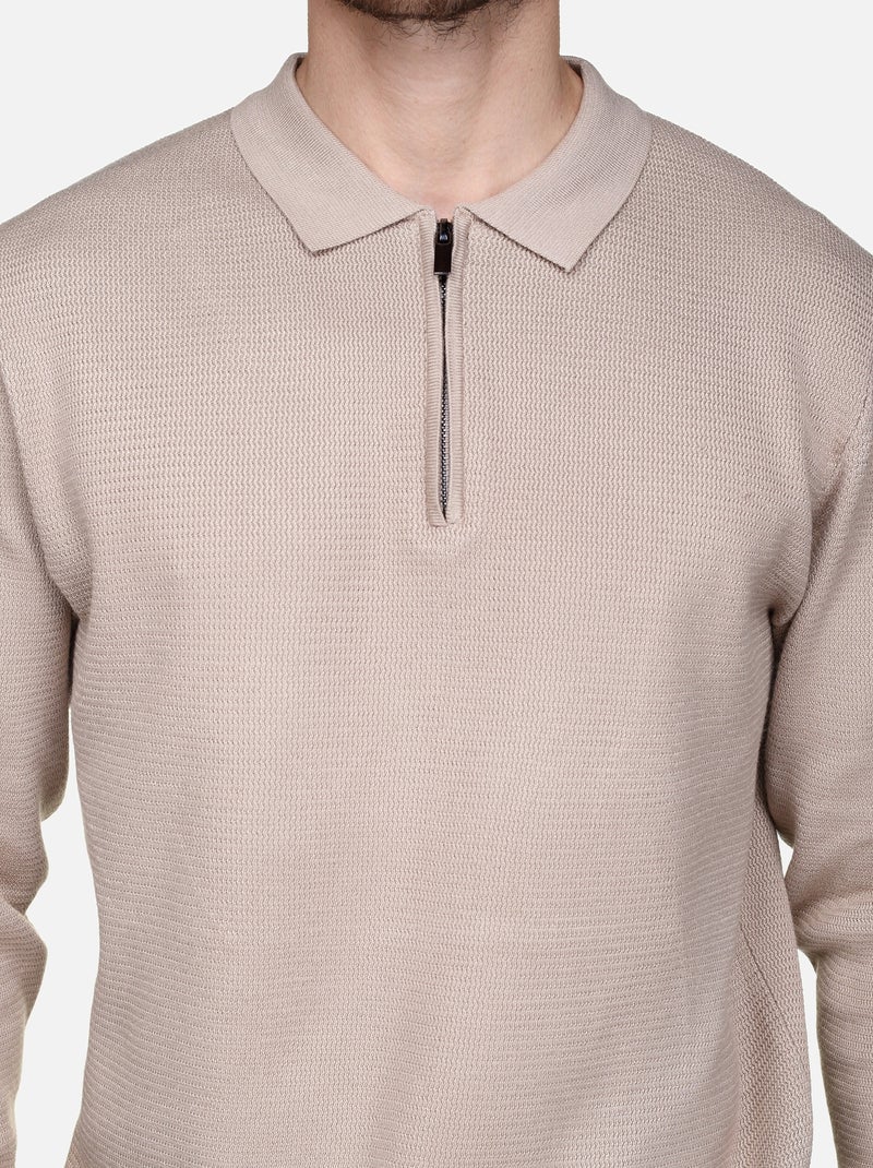 Maglione elegante con collo a polo e zip - Frilivin Crema - Kiabi